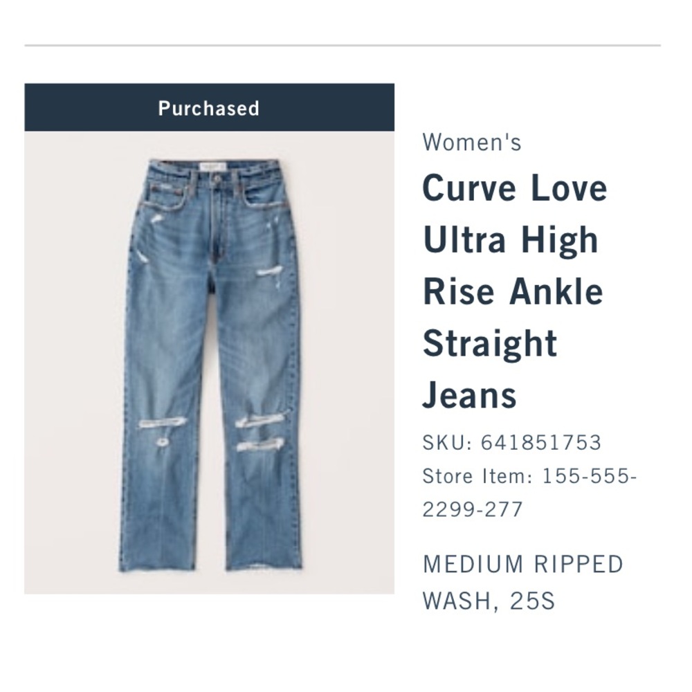 Abercrombie curve love ultra high rise ankle straight jeans